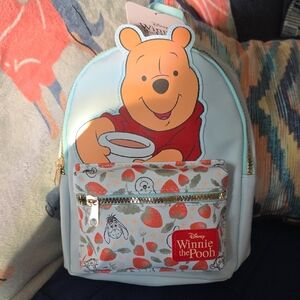 Disney Winnie the Pooh Mid-Sized Backpack - Light Blue and Red Nwt